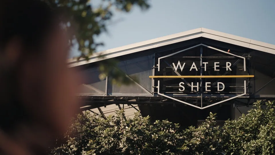 The Watershed sign and roof at the V&A Waterfront.